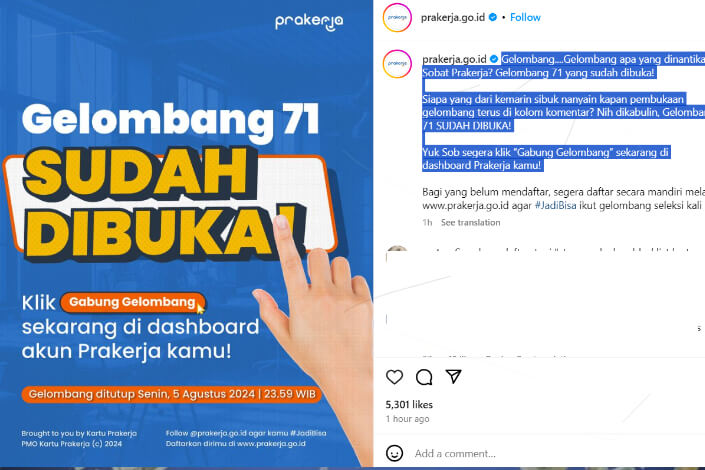 Prakerja Gelombang 71 Sudah Dibuka