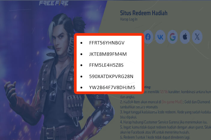 Kode Redeem FF Hari Ini 9 November 2024